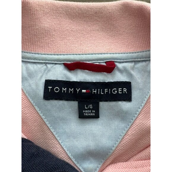 Tommy Hilfiger Waffle Knit Striped Golf Polo Shirt in Light Pink MENS Size LG - Picture 3 of 7